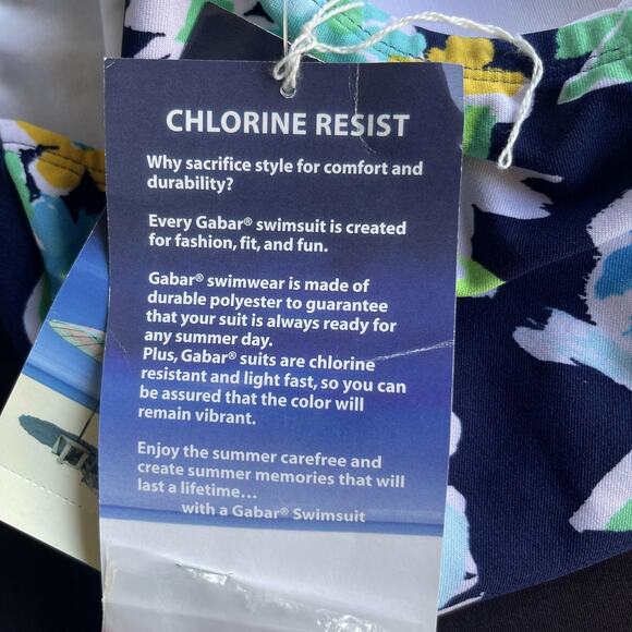 Gabar Swimsuit Womens 14 Navy Multi Floral Bandeau Chlorine Resist One Piece NWT - Picture 9 of 11
